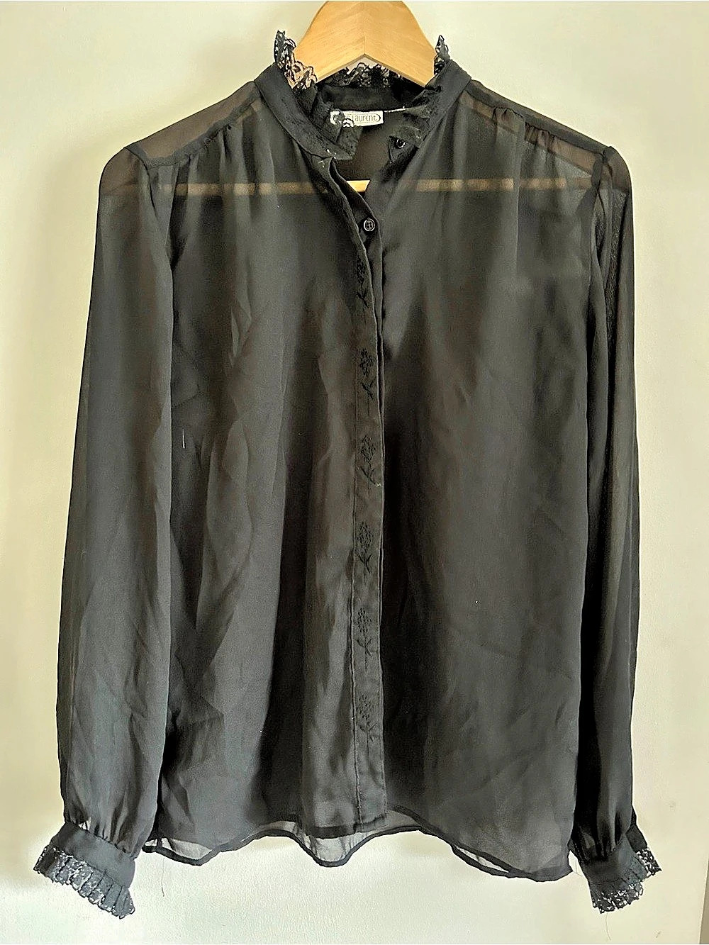 Jeff Laurent Black Lace Cuff Blouse Like New